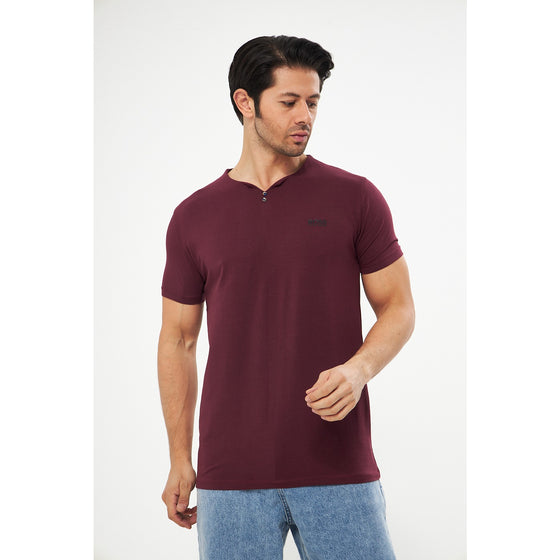 Burgundy V-Neck Lycra HB Polo | Montivo Pakistan