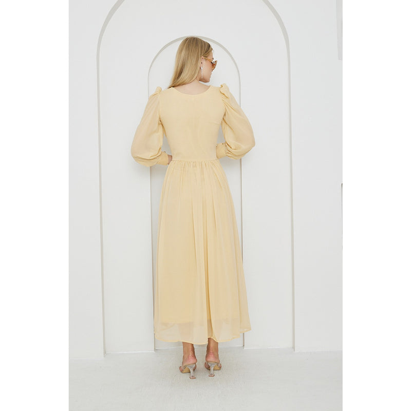 Lemon Chiffon Corset Puff Sleeves Dress | Montivo Pakistan