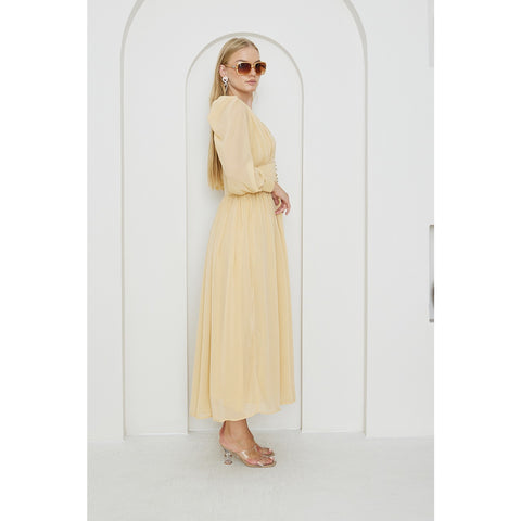 Lemon Chiffon Corset Puff Sleeves Dress | Montivo Pakistan