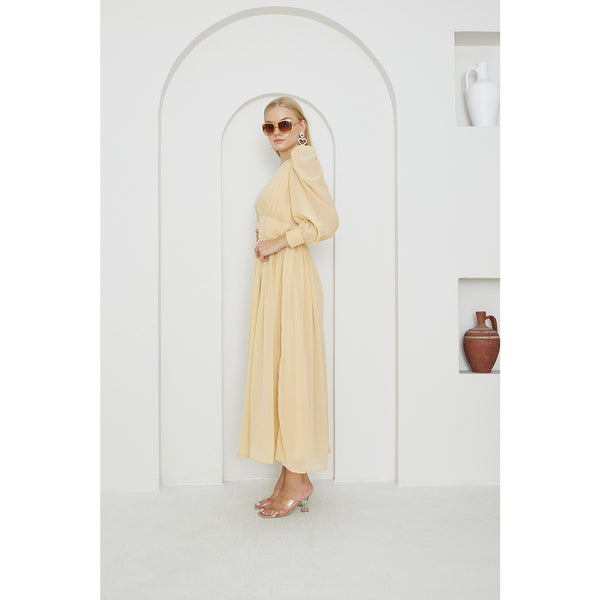 Lemon Chiffon Corset Puff Sleeves Dress | Montivo Pakistan