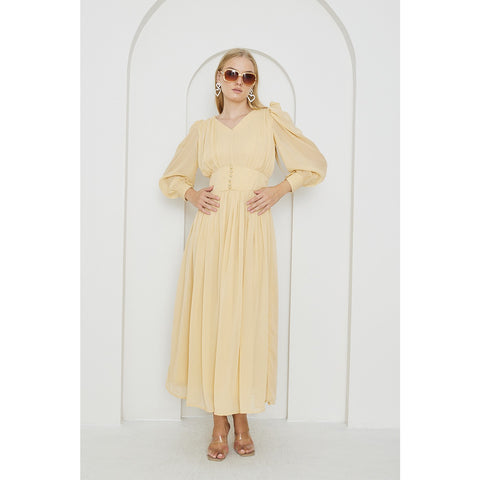 Lemon Chiffon Corset Puff Sleeves Dress | Montivo Pakistan