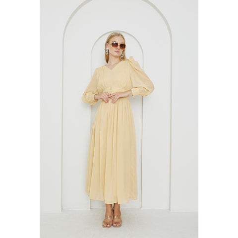 Lemon Chiffon Corset Puff Sleeves Dress | Montivo Pakistan