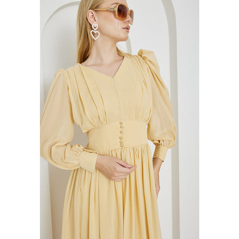 Lemon Chiffon Corset Puff Sleeves Dress | Montivo Pakistan