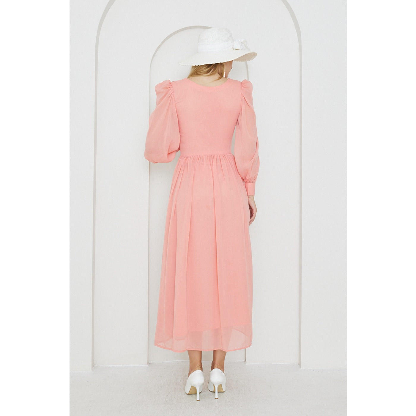 Pink Chiffon Corset Puff Sleeves Dress | Montivo Pakistan