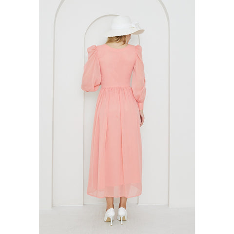 Pink Chiffon Corset Puff Sleeves Dress | Montivo Pakistan