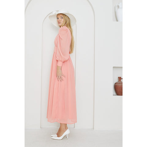 Pink Chiffon Corset Puff Sleeves Dress | Montivo Pakistan