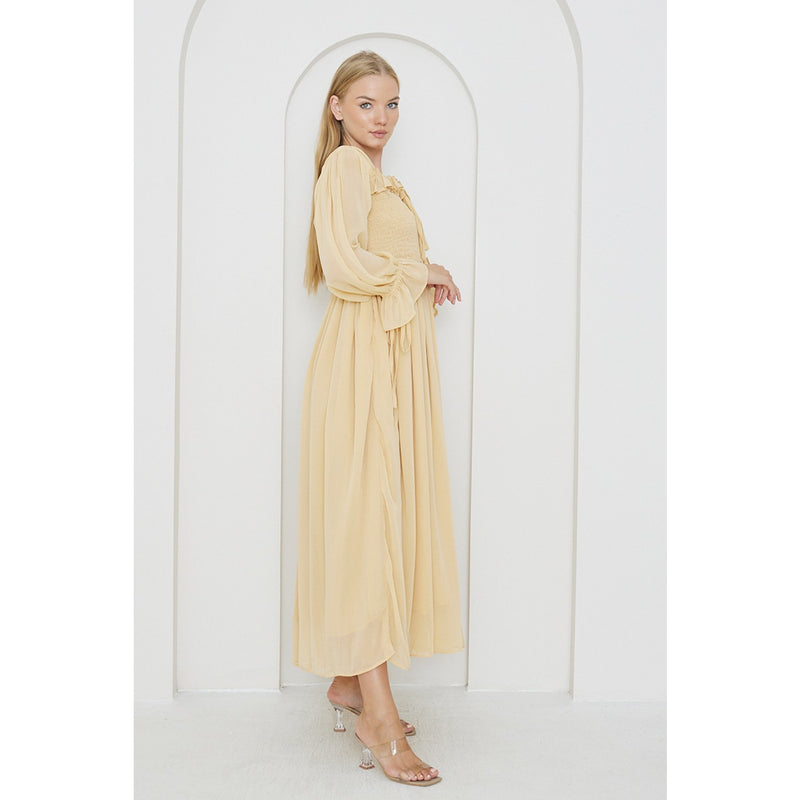 Beige Chiffon Square Collar Dress | Montivo Pakistan