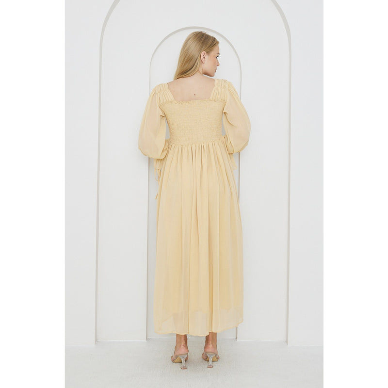 Beige Chiffon Square Collar Dress | Montivo Pakistan
