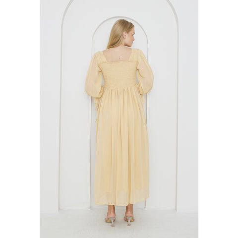 Beige Chiffon Square Collar Dress | Montivo Pakistan