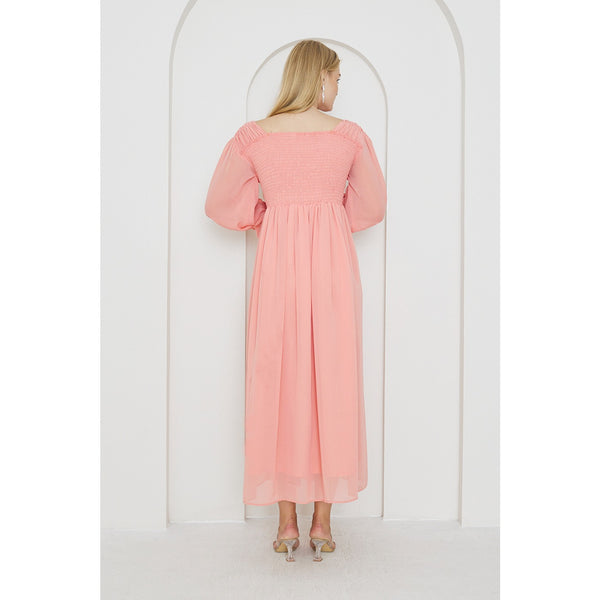 Pink Chiffon Square Collar Dress | Montivo Pakistan
