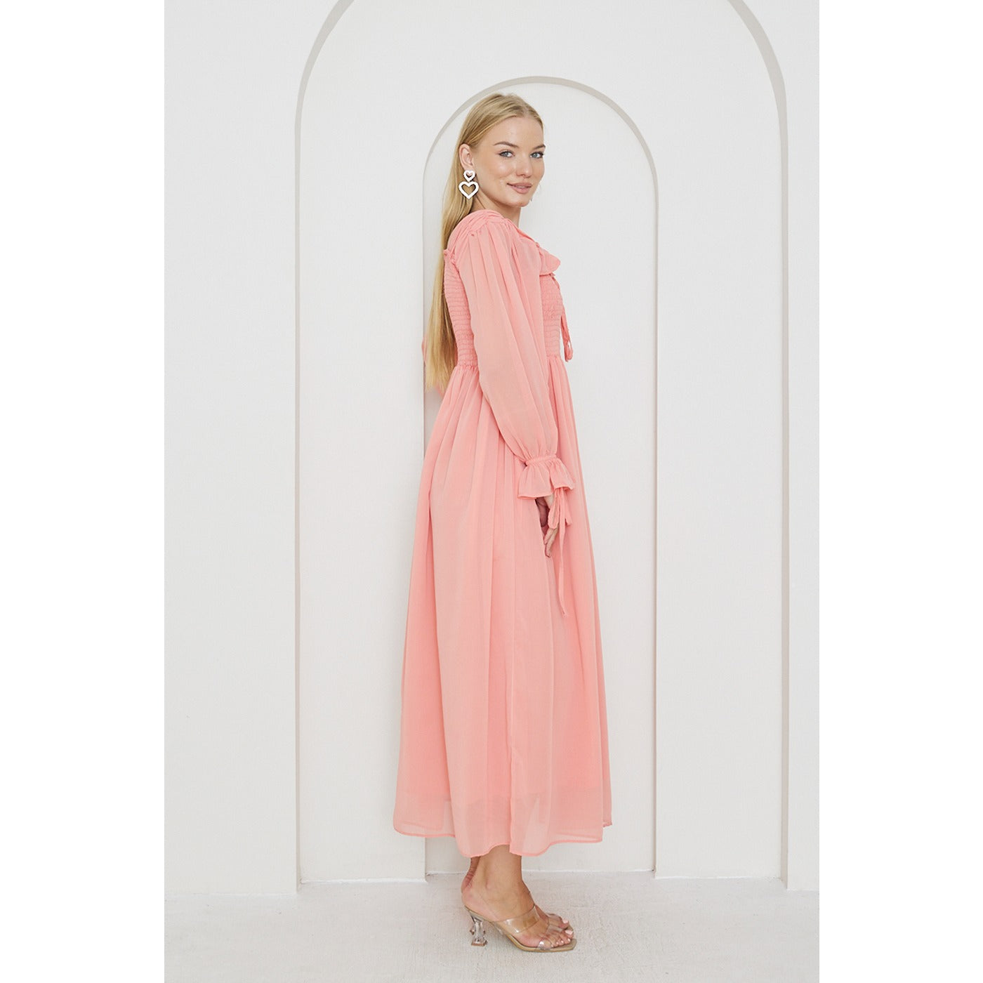 Pink Chiffon Square Collar Dress | Montivo Pakistan