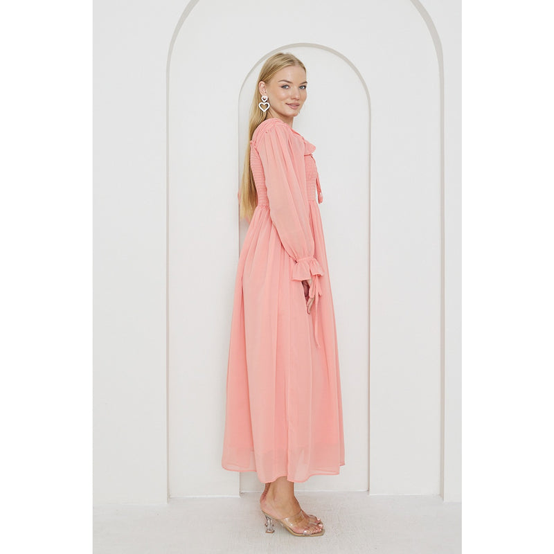 Pink Chiffon Square Collar Dress | Montivo Pakistan