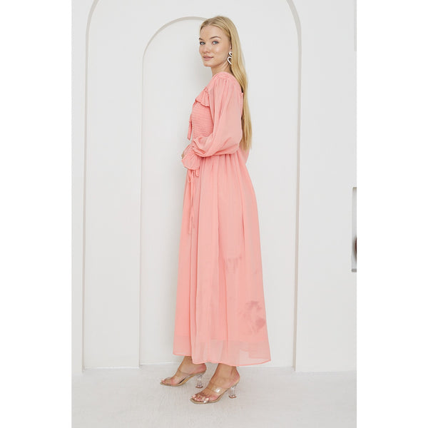 Pink Chiffon Square Collar Dress | Montivo Pakistan