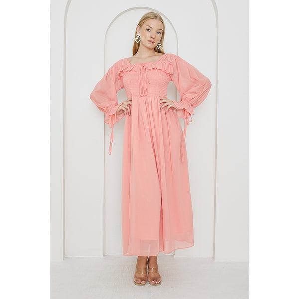 Pink Chiffon Square Collar Dress | Montivo Pakistan