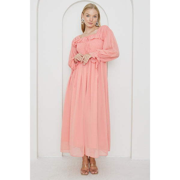 Pink Chiffon Square Collar Dress | Montivo Pakistan