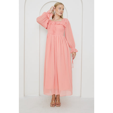 Pink Chiffon Square Collar Dress | Montivo Pakistan