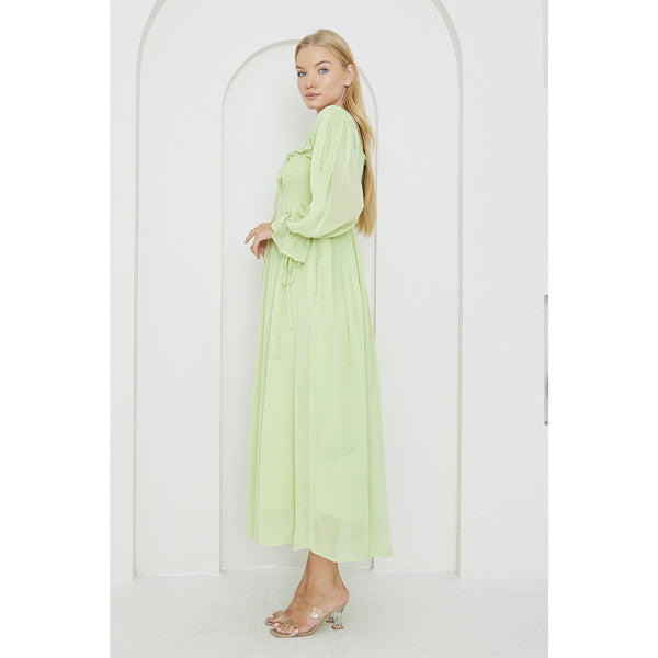 Green Chiffon Square Collar Dress | Montivo Pakistan