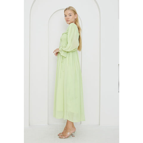 Green Chiffon Square Collar Dress | Montivo Pakistan