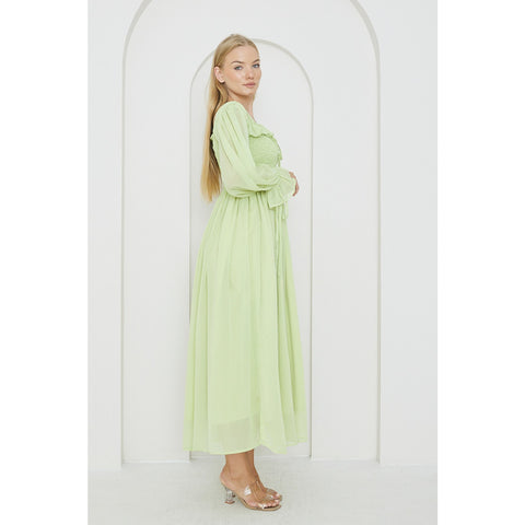 Green Chiffon Square Collar Dress | Montivo Pakistan