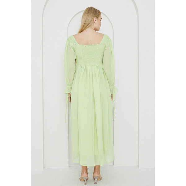 Green Chiffon Square Collar Dress | Montivo Pakistan