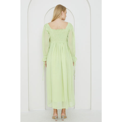 Green Chiffon Square Collar Dress | Montivo Pakistan