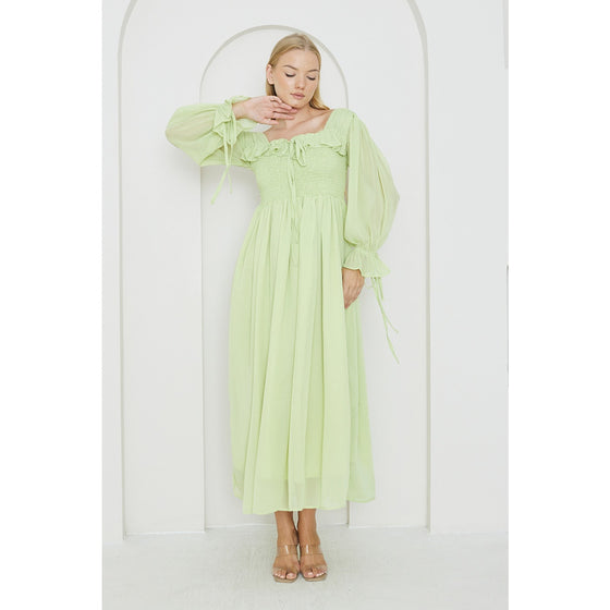 Green Chiffon Square Collar Dress | Montivo Pakistan