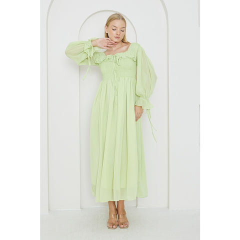 Green Chiffon Square Collar Dress | Montivo Pakistan