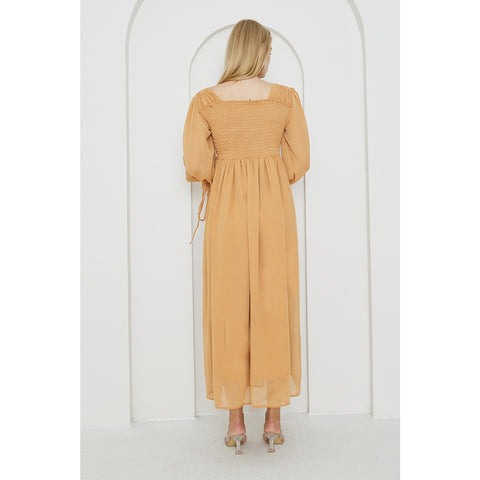 Mustard Chiffon Square Collar Dress | Montivo Pakistan