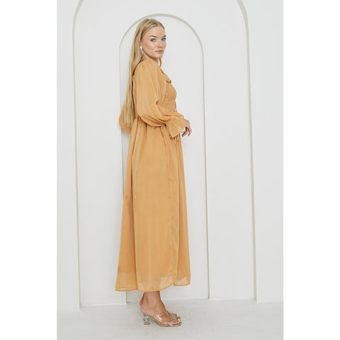 Mustard Chiffon Square Collar Dress | Montivo Pakistan