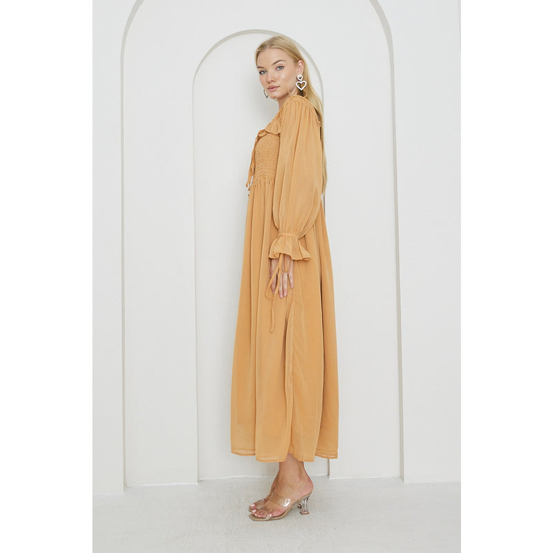 Mustard Chiffon Square Collar Dress | Montivo Pakistan