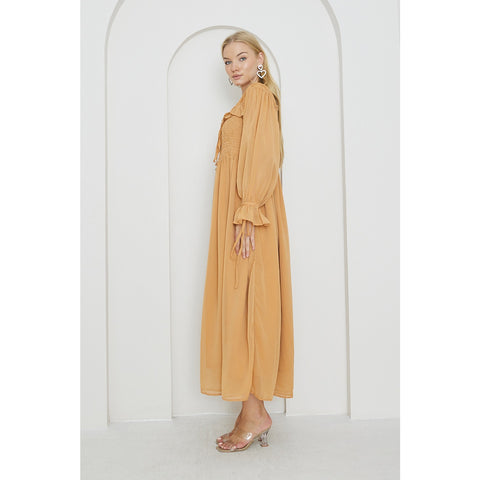 Mustard Chiffon Square Collar Dress | Montivo Pakistan