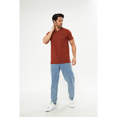 Rust V Neck Polo Tshirt | Montivo Pakistan