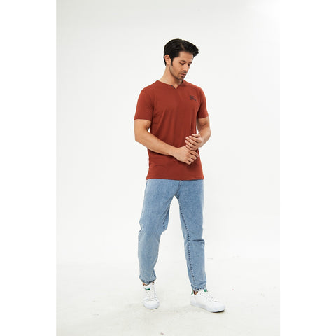 Rust V Neck Polo Tshirt | Montivo Pakistan
