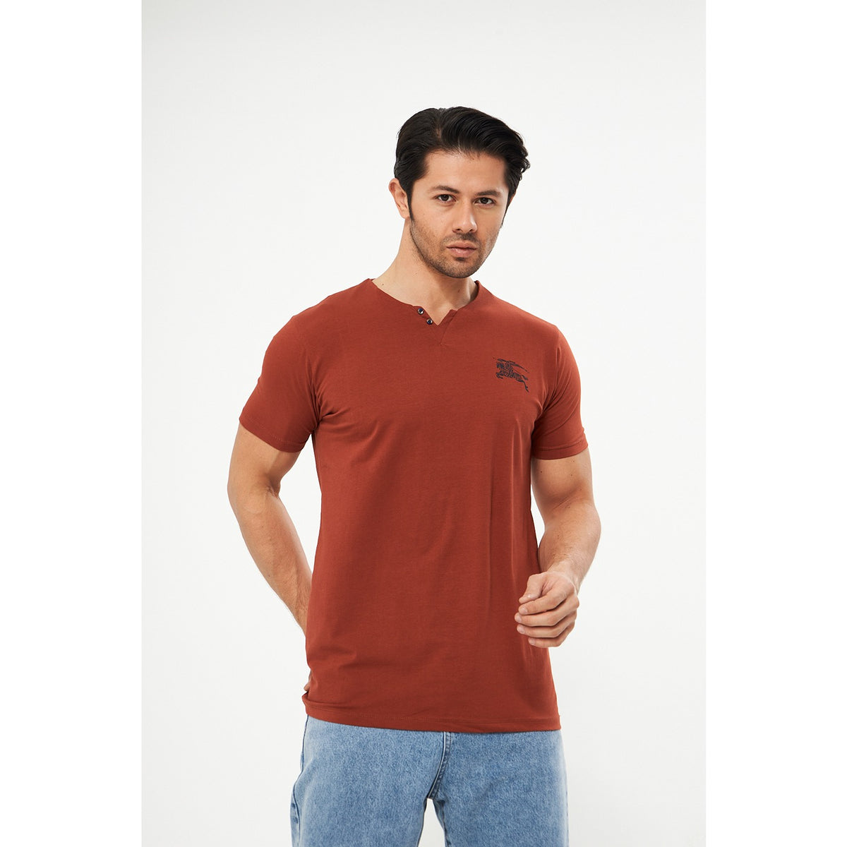 Rust V Neck Polo Tshirt | Montivo Pakistan