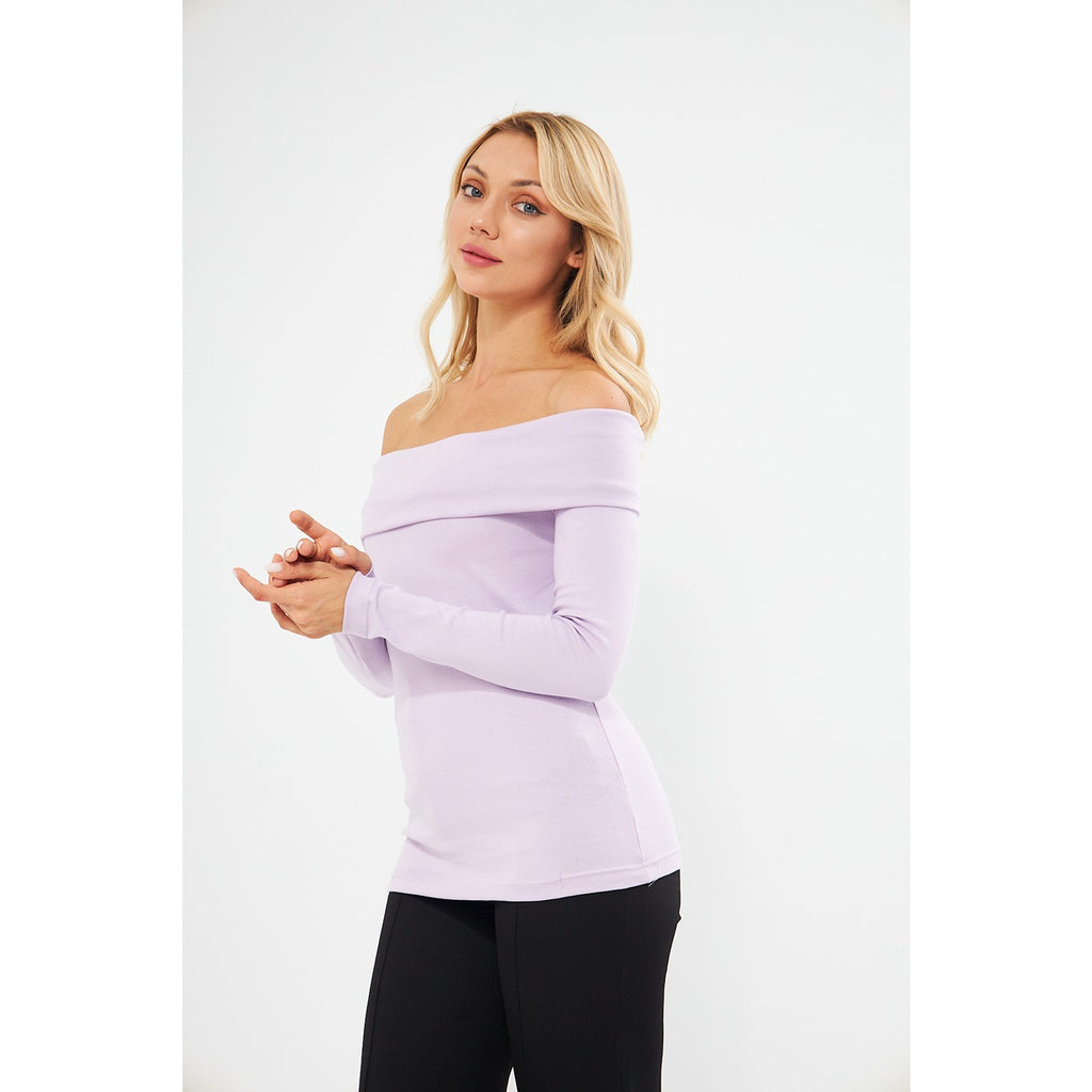 Lilac Rib Off Shoulder Top Montivo