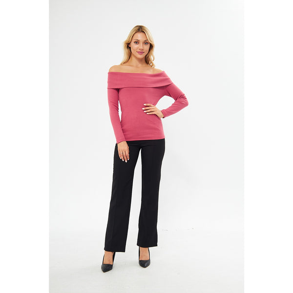 Pink Rib Off-Shoulder Top | Montivo Pakistan