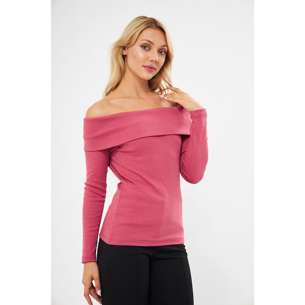 Pink Rib Off-Shoulder Top | Montivo Pakistan