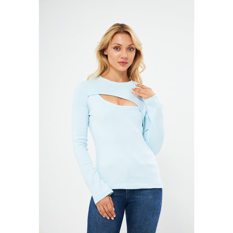 Light Blue Keyhole Rib Top | Montivo Pakistan