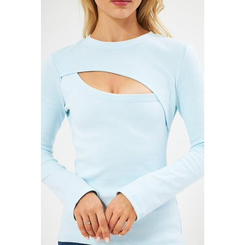 Light Blue Keyhole Rib Top | Montivo Pakistan