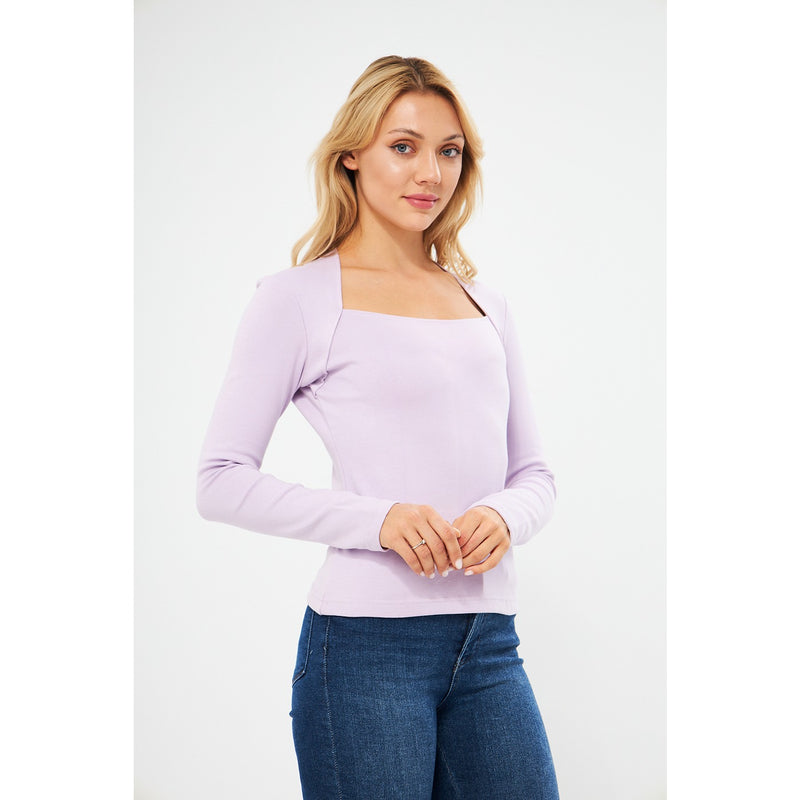 Lilac Rib Swan Neck Top | Montivo Pakistan