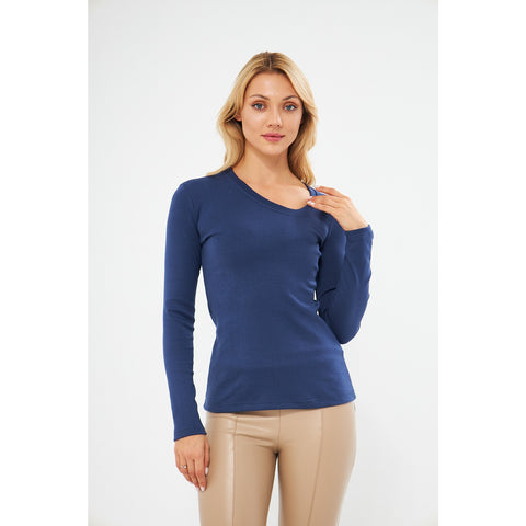 Blue Rib Cross Scoop Neck Top | Montivo Pakistan