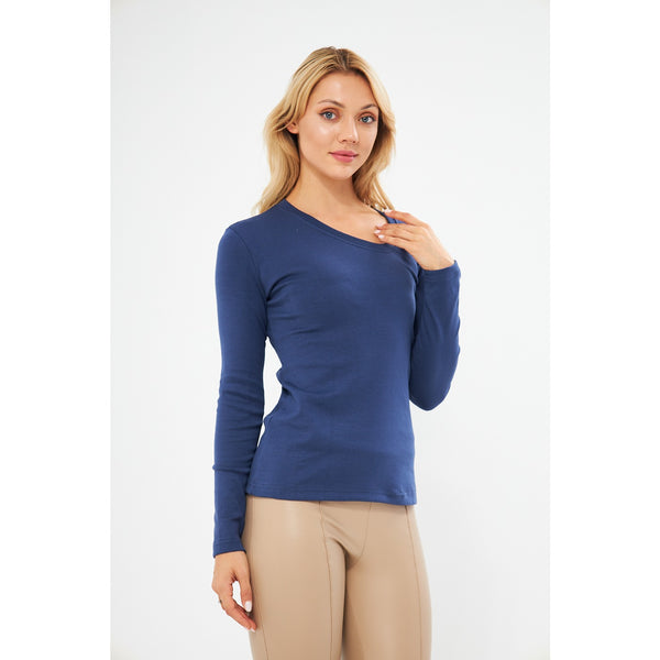 Blue Rib Cross Scoop Neck Top | Montivo Pakistan