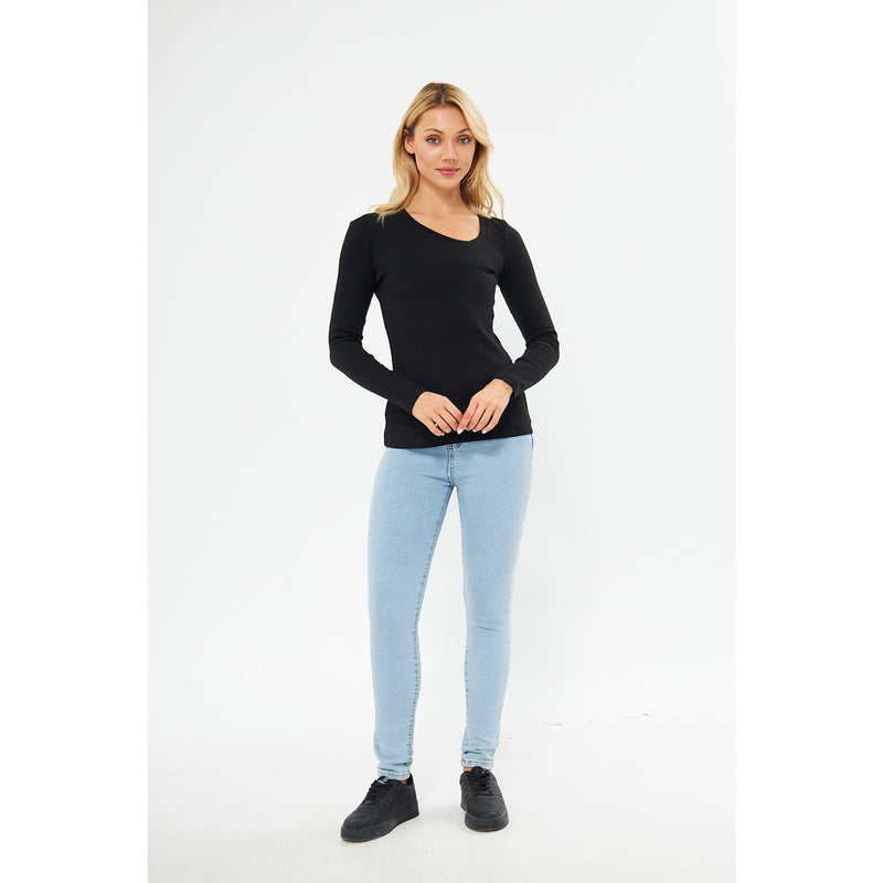 Black Rib Cross Scoop Neck Top | Montivo Pakistan