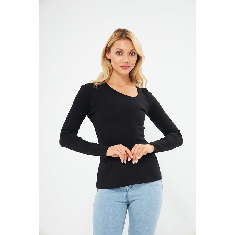 Black Rib Cross Scoop Neck Top | Montivo Pakistan