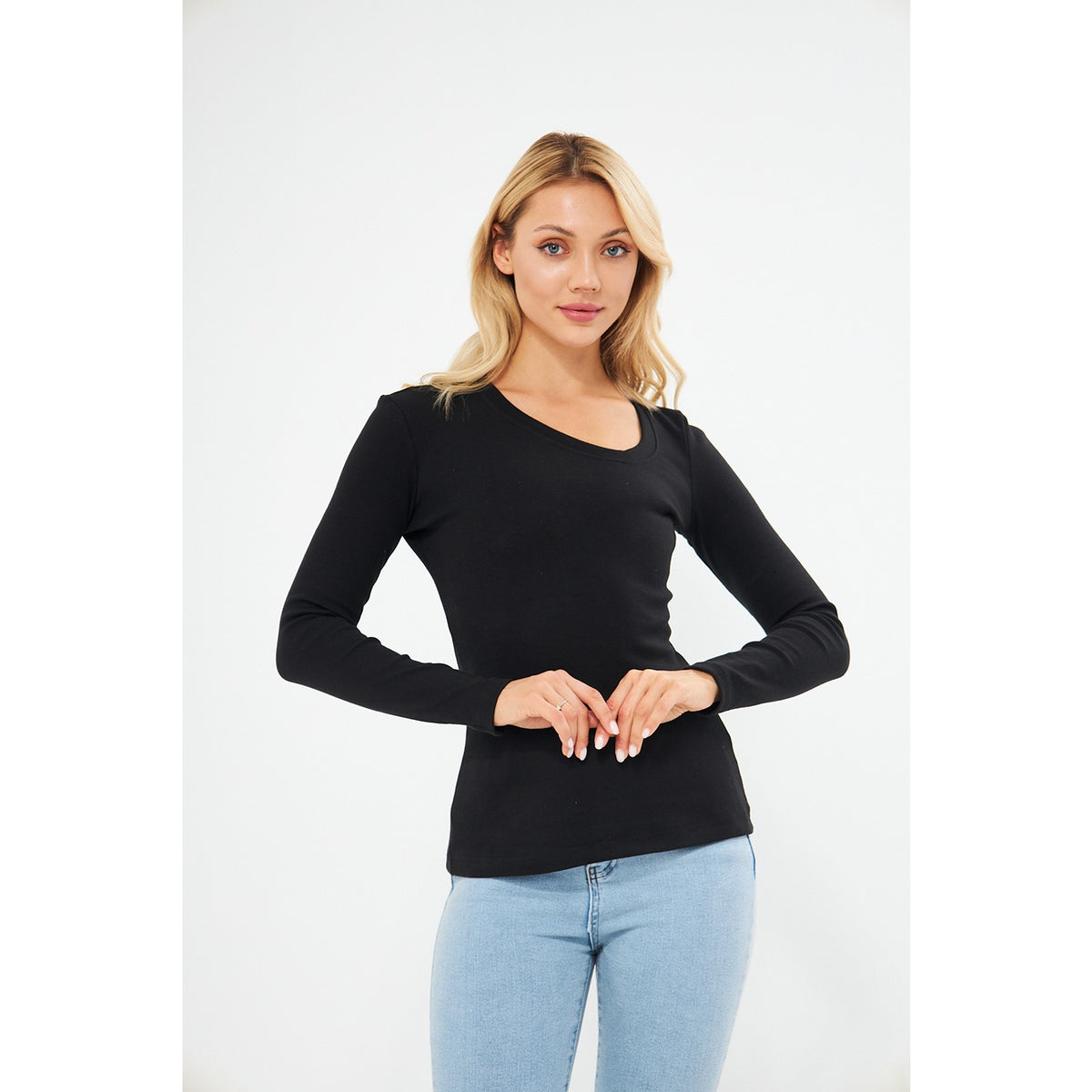 Black Rib Cross Scoop Neck Top | Montivo Pakistan