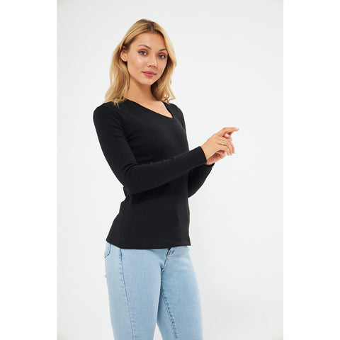 Black Rib Cross Scoop Neck Top | Montivo Pakistan