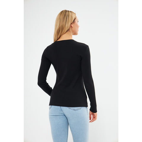 Black Rib Cross Scoop Neck Top | Montivo Pakistan