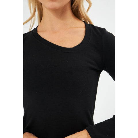 Black Rib Cross Scoop Neck Top | Montivo Pakistan