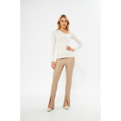 Off-White Rib Cross Scoop Neck Top | Montivo Pakistan