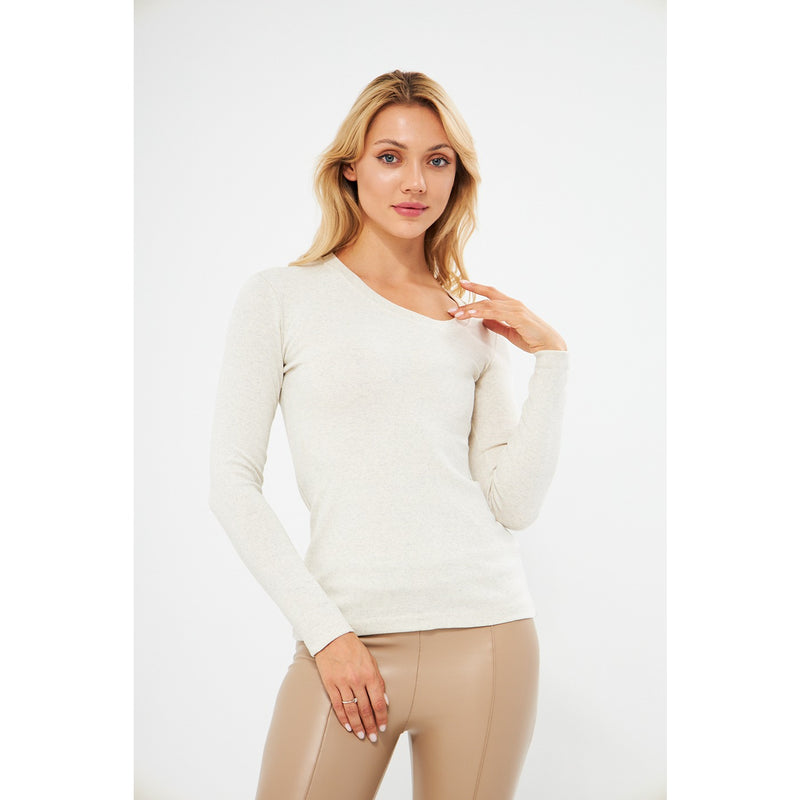 Off-White Rib Cross Scoop Neck Top | Montivo Pakistan